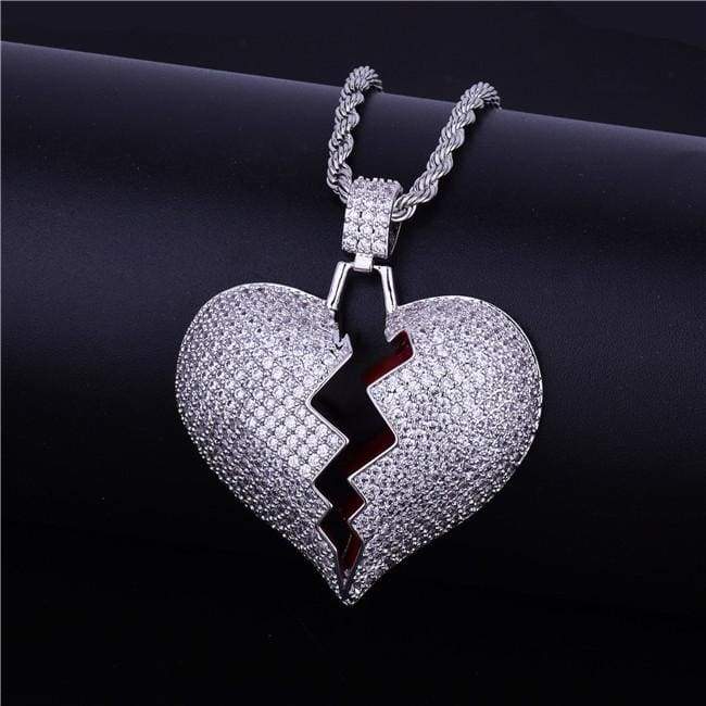Frozen Heart Iced Out Pendant - silver / Cuban chain / 30inch - Chain Necklaces