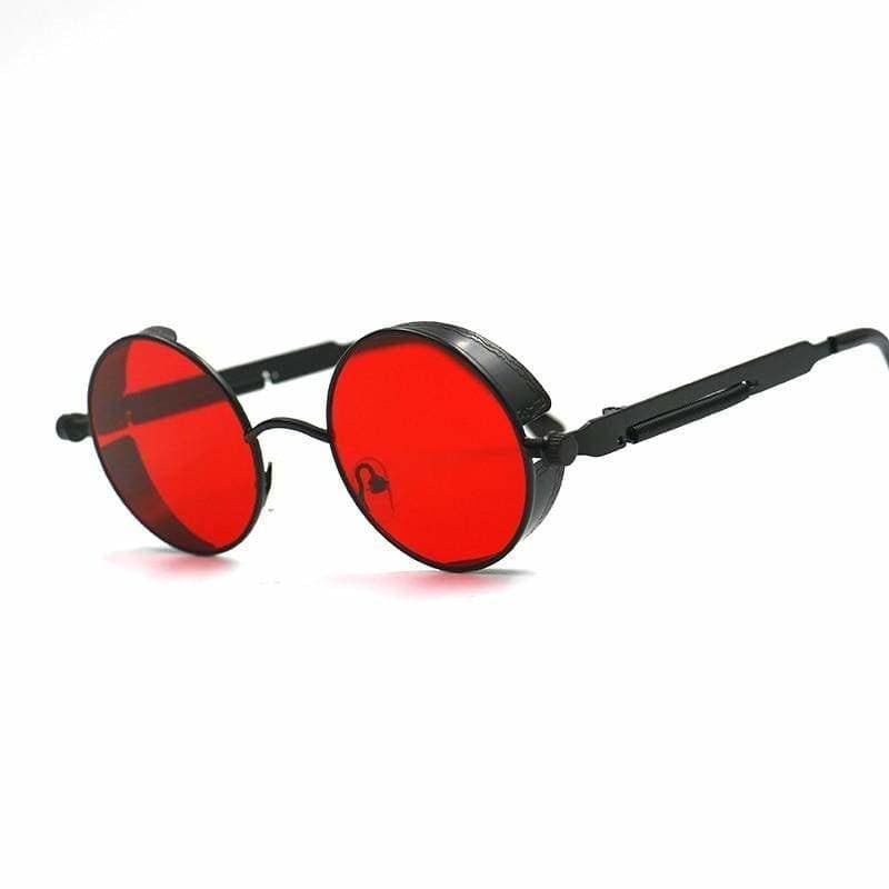 Gothic Steampunk Round Metal Sunglasses for Unisex - 6631 black red - Sunglasses