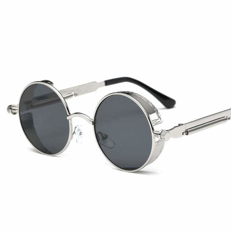 Gothic Steampunk Round Metal Sunglasses for Unisex - 6631 silver f grey - Sunglasses