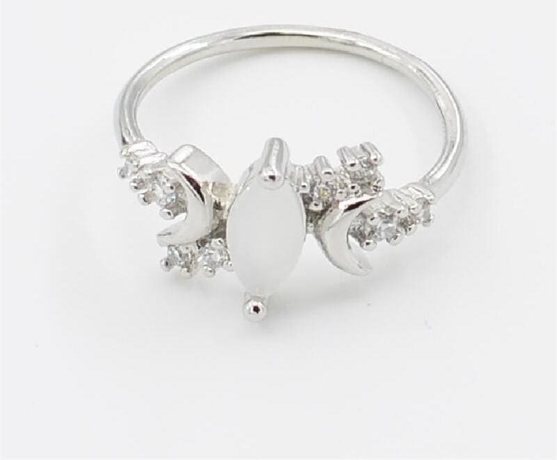 Half Moonstone Goddess Ring - 10 / Silver - Engagement Rings