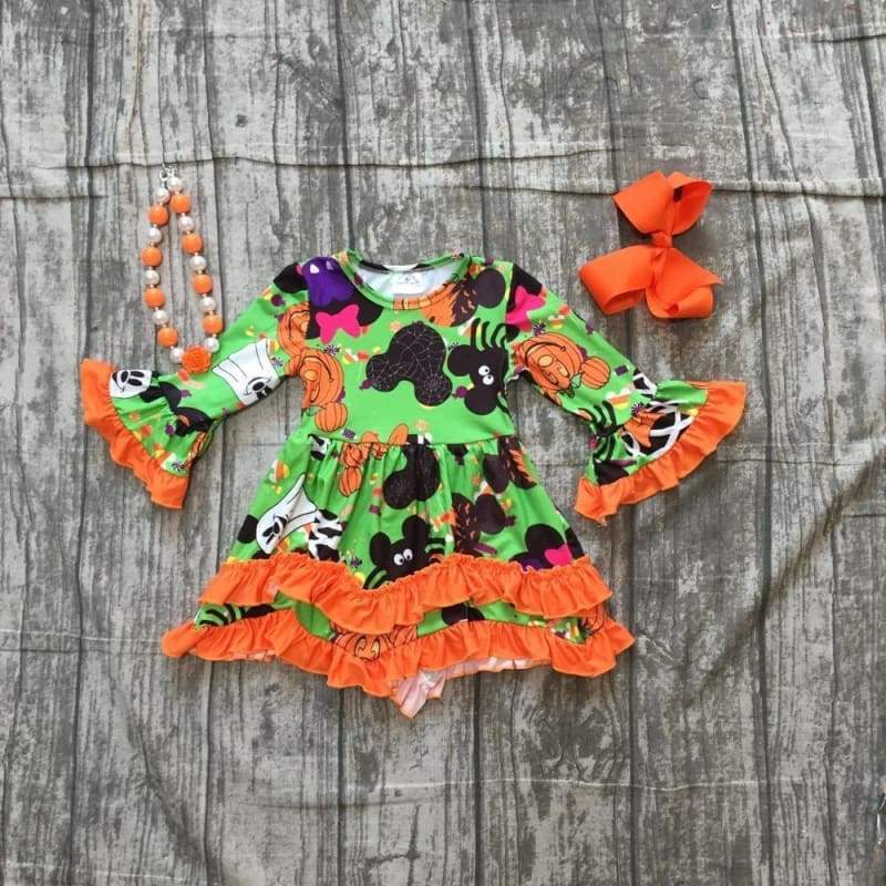 Halloween Orange Ruffle Dress with accessories - 2T - Clothing Sets