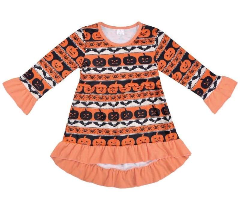 Halloween Pumpkin Pattern Ruffle Dresses - Dresses
