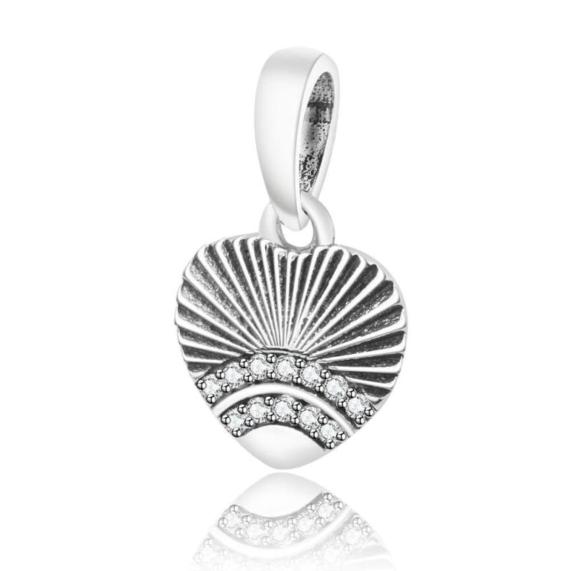 Heart Feather Dangle Charm Fits Original Pandora Charm Bracelet - A14 - Beads