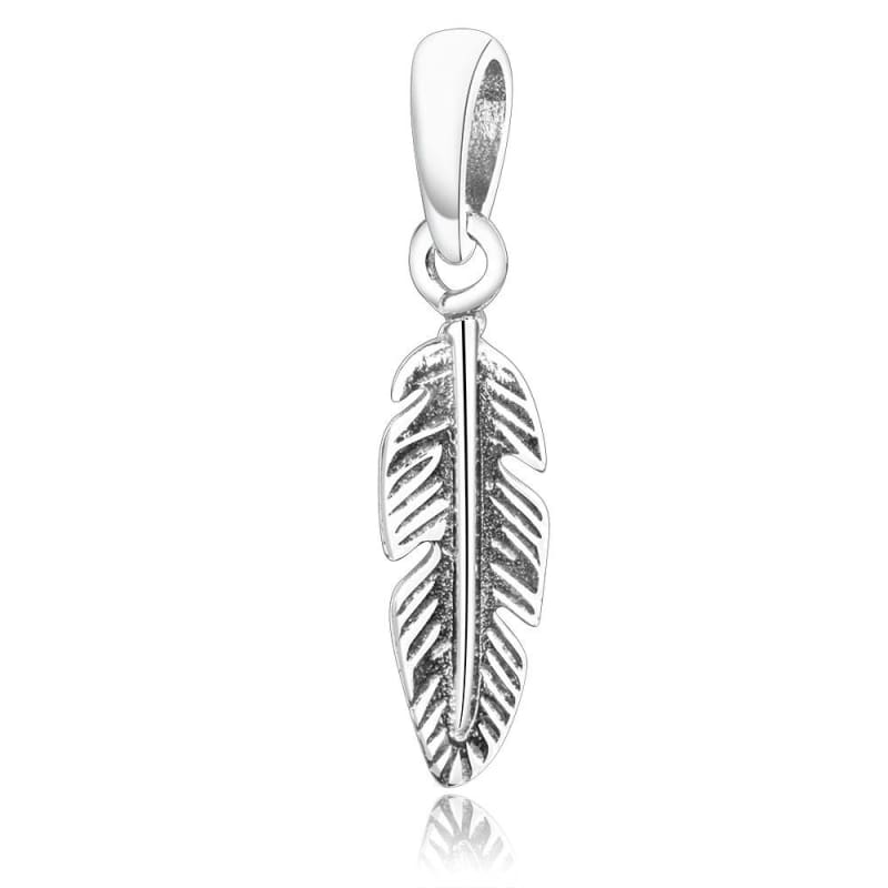 Heart Feather Dangle Charm Fits Original Pandora Charm Bracelet - A22 - Beads