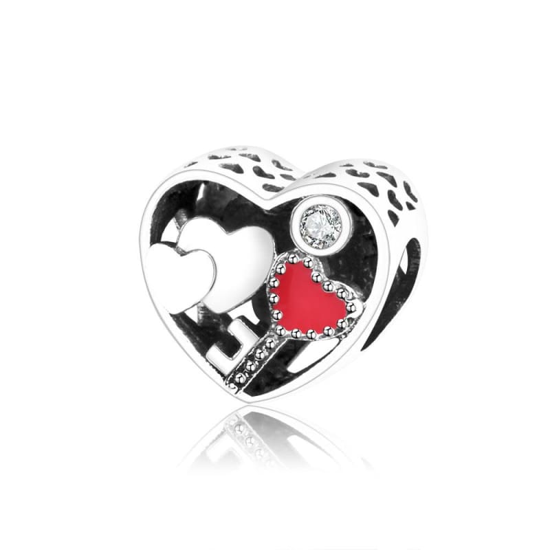Heart Feather Dangle Charm Fits Original Pandora Charm Bracelet - A37 - Beads