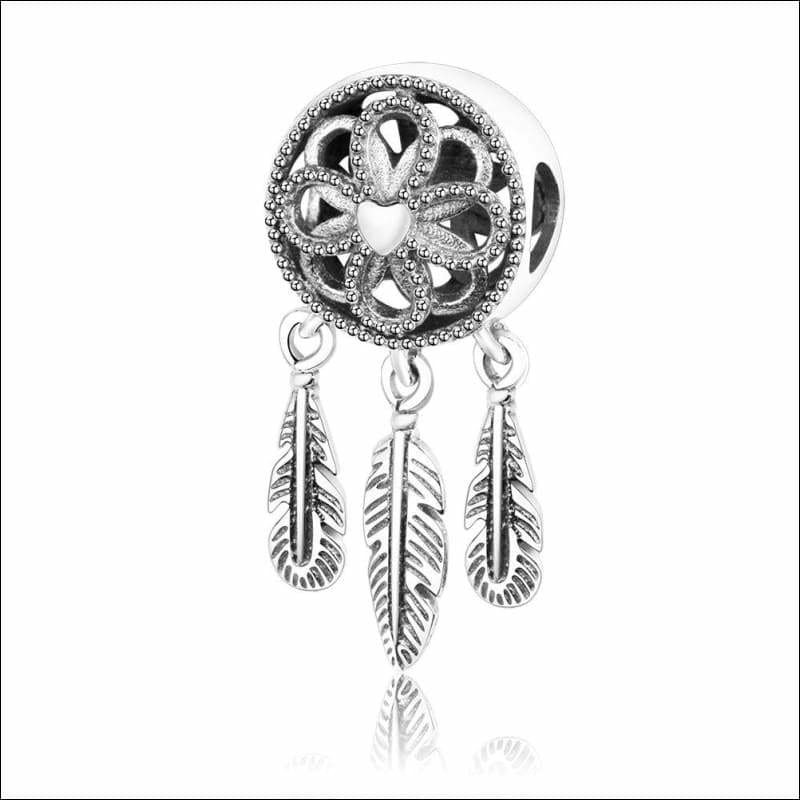 Heart Feather Dangle Charm Fits Original Pandora Charm Bracelet - Beads