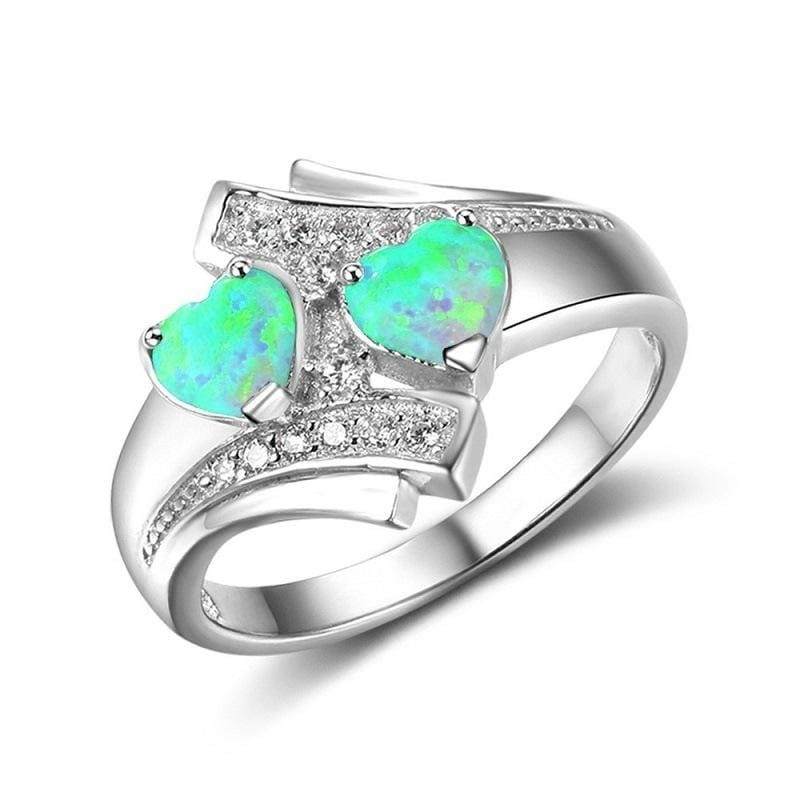 Heart Shaped Created By Fire Opal Rings - Wedding Bands