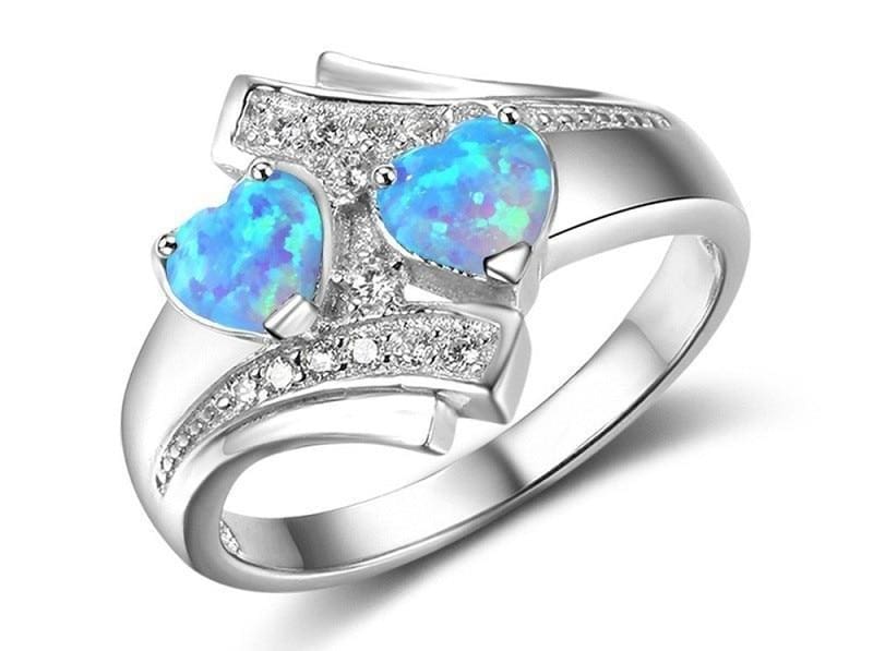 Heart Shaped Created By Fire Opal Rings - Wedding Bands