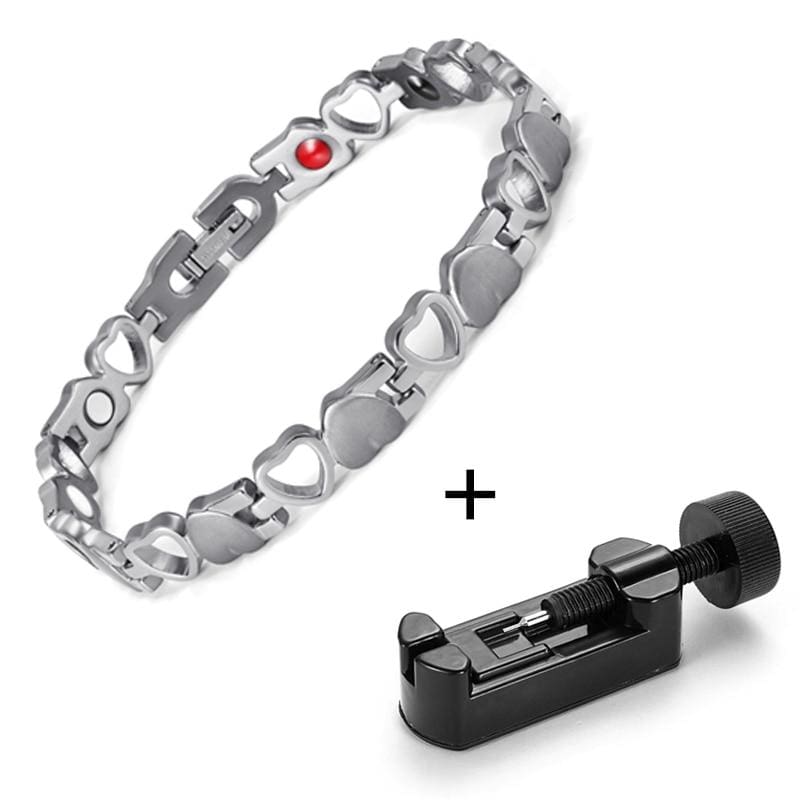Heart Shape Magnetic Therapy Bracelet - silver with tool - Chain & Link Bracelets
