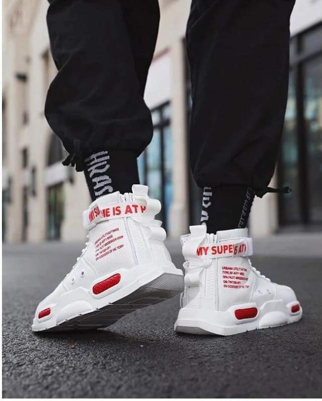 High-top Sneakers Mens Cotton Shoes - White Red 18119 / 39 - Sneakers shoes
