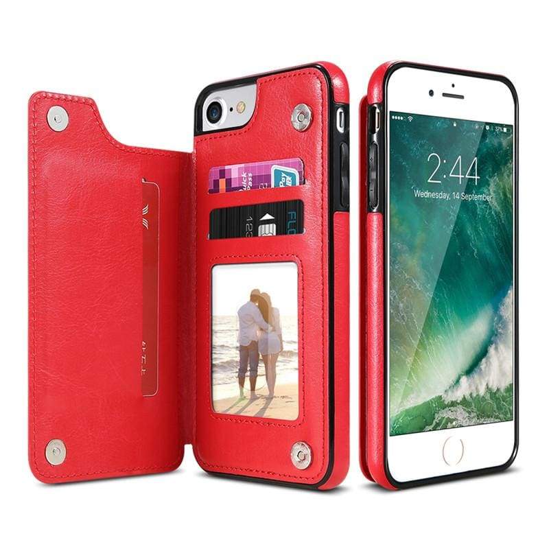 3 in 1 iphone cases Multifunctional wallet - Red / For iPhone 7 8 - Fitted Cases