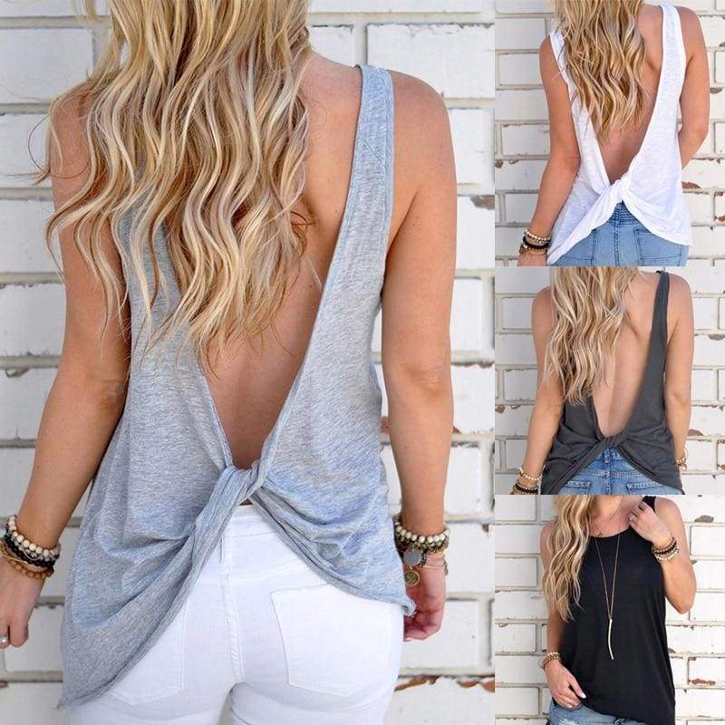 Knotted Backless Tank Top - Tank Tops