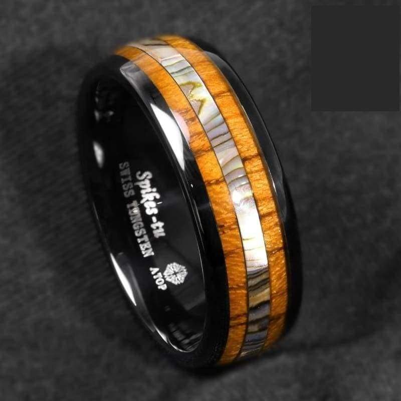 Koa Wood And Abalone Tungsten Ring - 6 - Wedding Bands
