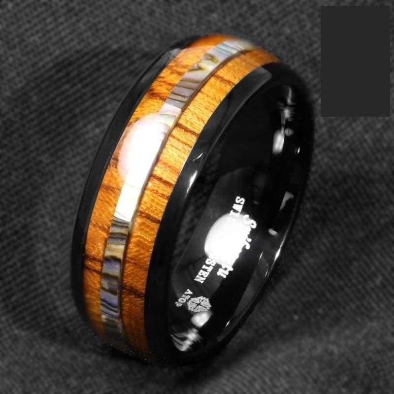 Koa Wood And Abalone Tungsten Ring - Wedding Bands