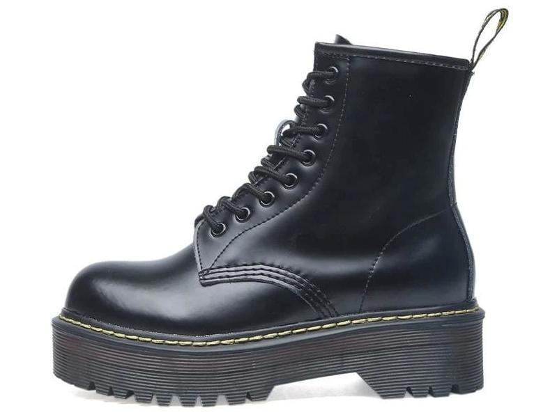 Lace-up Leather Boots For Women - Bright black / 35 - shoes