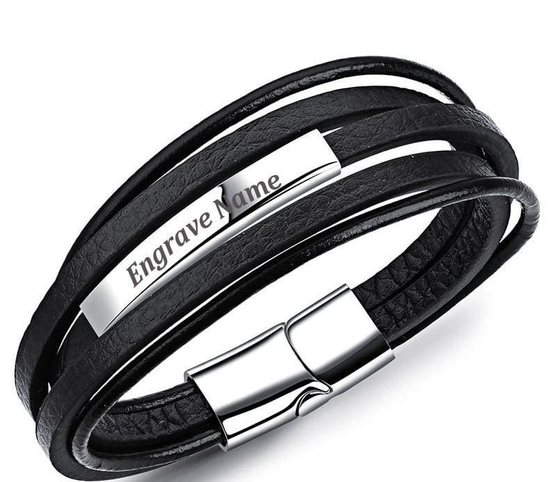 leather bracelet with Name - black - ID Bracelets