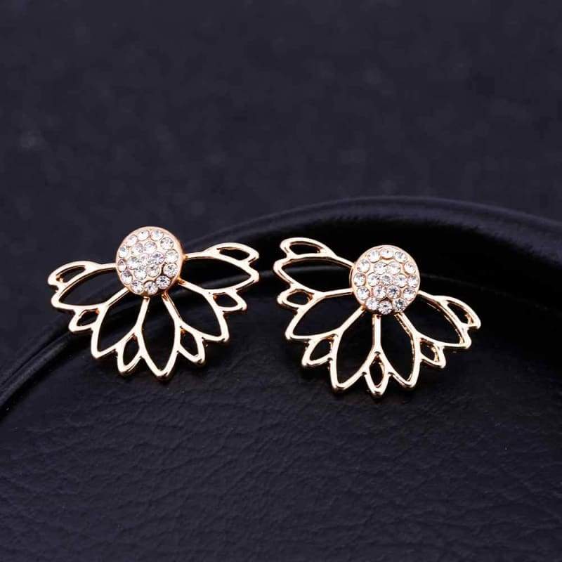 Lotus Crystal Flower Stud Earrings - Stud Earrings