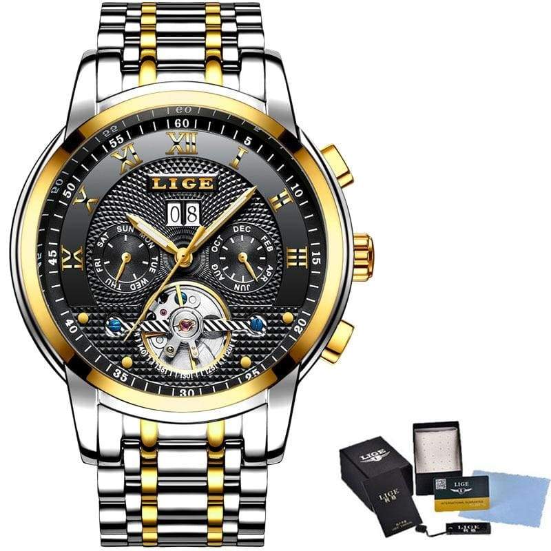 Luxury Automatic Mechanical Business Watch - gold black steel - Mechanical Watches