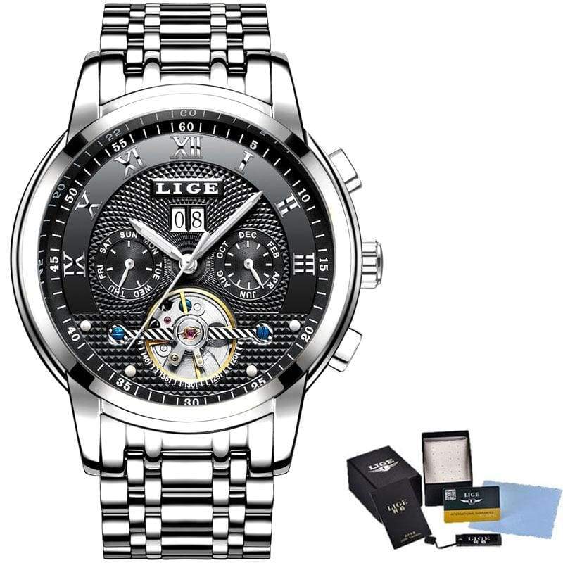 Luxury Automatic Mechanical Business Watch - silver black steel - Mechanical Watches