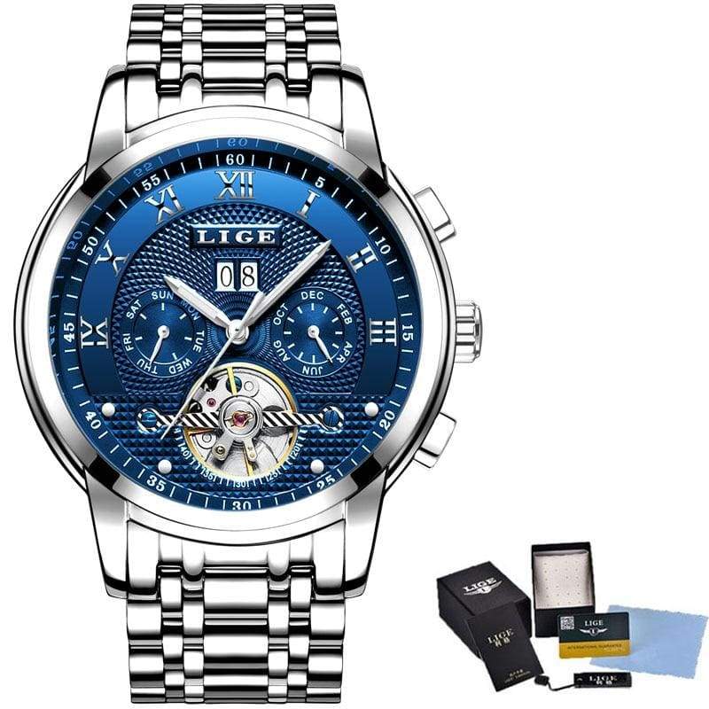 Luxury Automatic Mechanical Business Watch - silver blue steel - Mechanical Watches