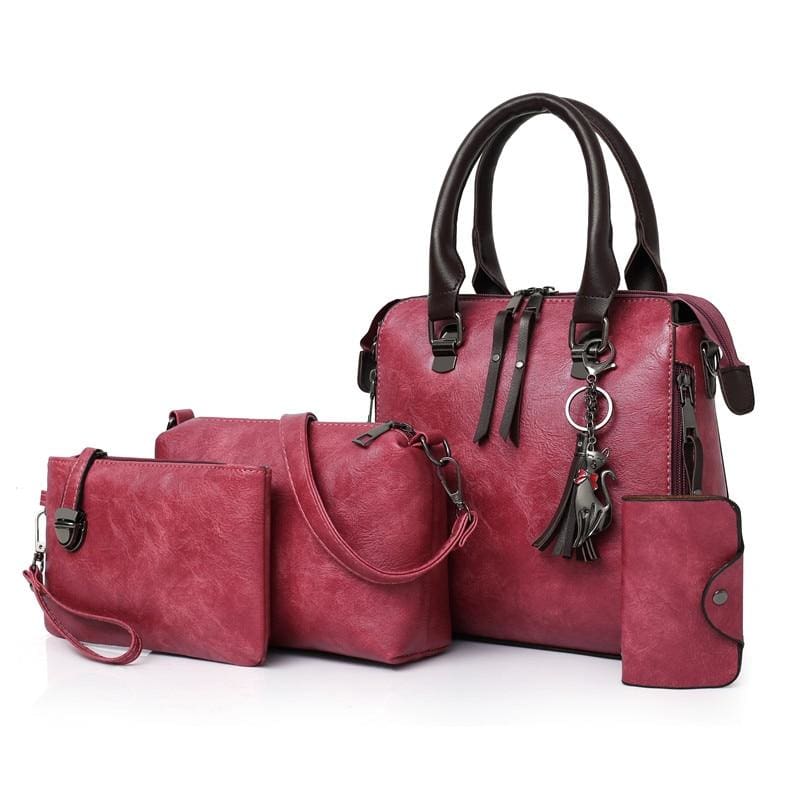 Luxury Leather Bag Set - Cherry red / L25cmH23cmW12cm - Top-Handle Bags