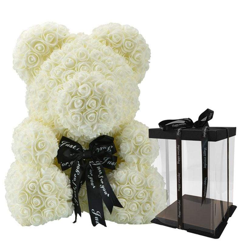 Luxury Rose Teddy Bear - 38cm cream with box 8 - Artificial & Dried Flowers