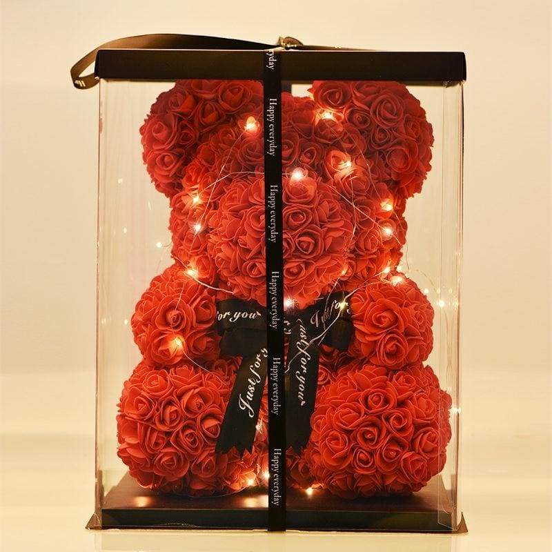 Luxury Rose Teddy Bear - 38cm bear with light 1 - Artificial & Dried Flowers