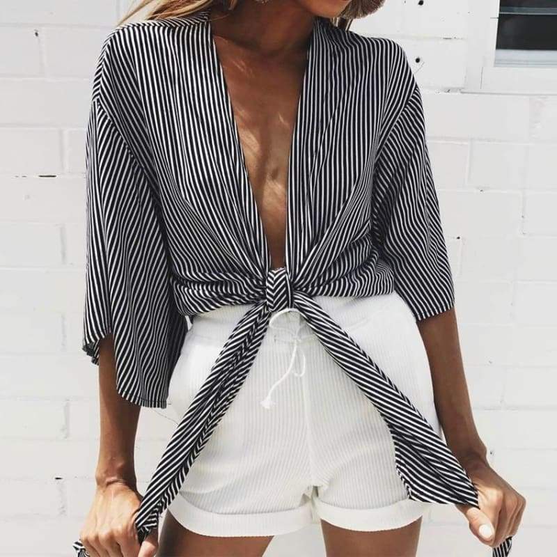 Macie Striped Tie Top - Blouses & Shirts