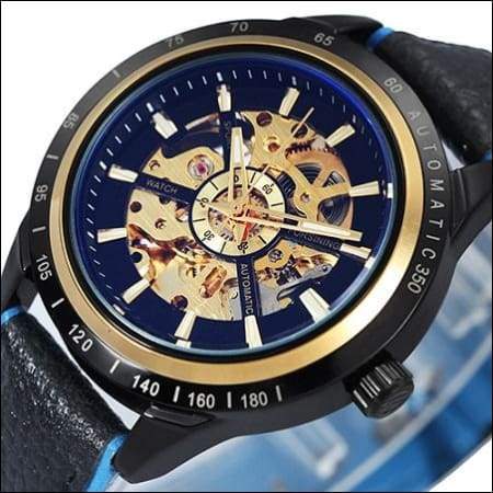 Mechanical watch luxury - NEW LEATHER BLK BLUE - Mechanical Watches
