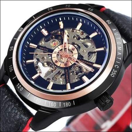 Mechanical watch luxury - NEW LEATHER BLK RED - Mechanical Watches