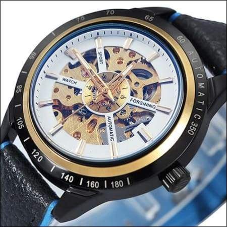 Mechanical watch luxury - NEW LEATHER WHT BLUE - Mechanical Watches