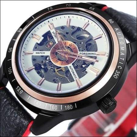 Mechanical watch luxury - NEW LEATHER WHT RED - Mechanical Watches