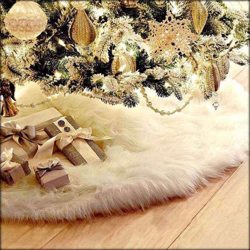White Mini Christmas Faux Fur Tree Skirt Collar