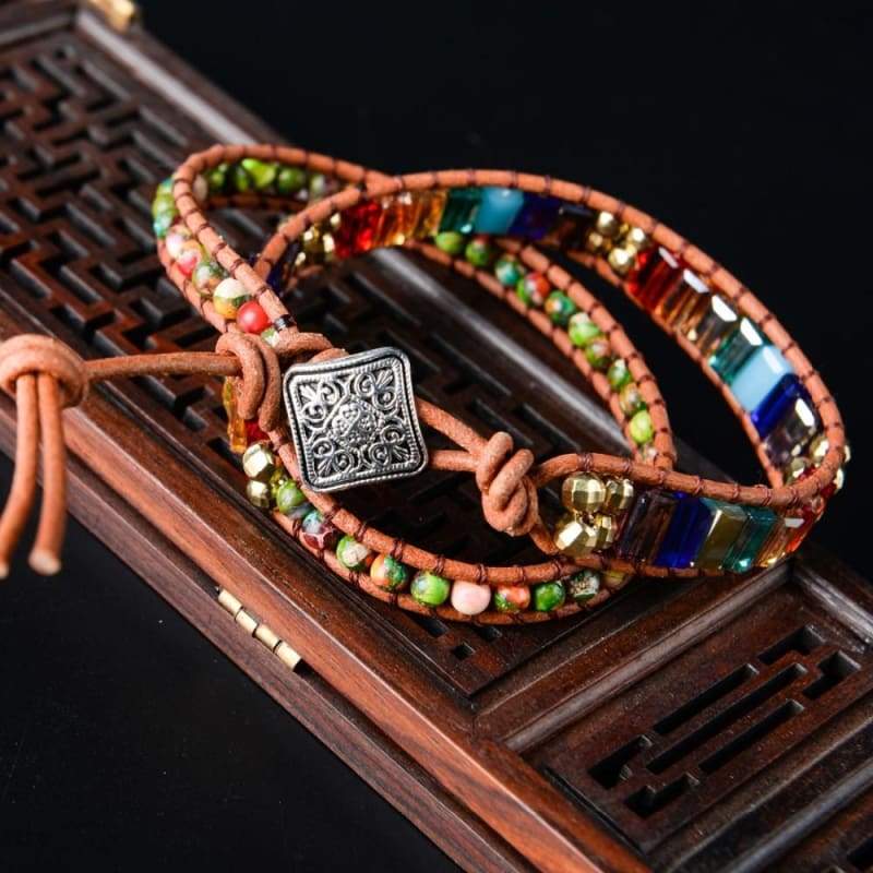 Natural Stone Bead Handmade Crystal Leather Bracelet Wrap - Wrap Bracelets