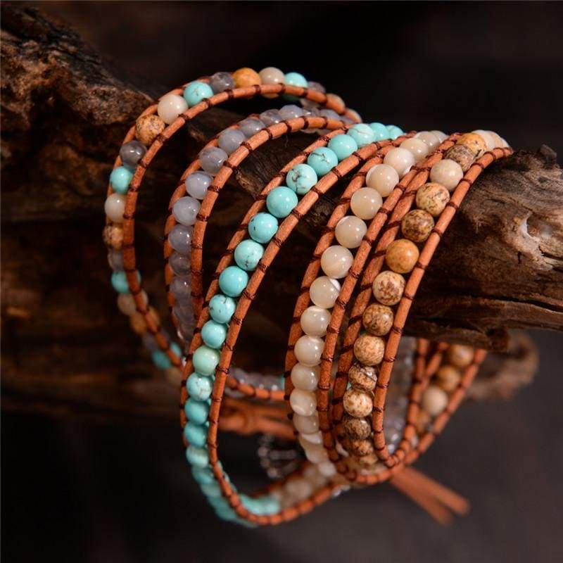 Natural Stone Bead Handmade Leather Bracelet Wrap - Wrap Bracelets