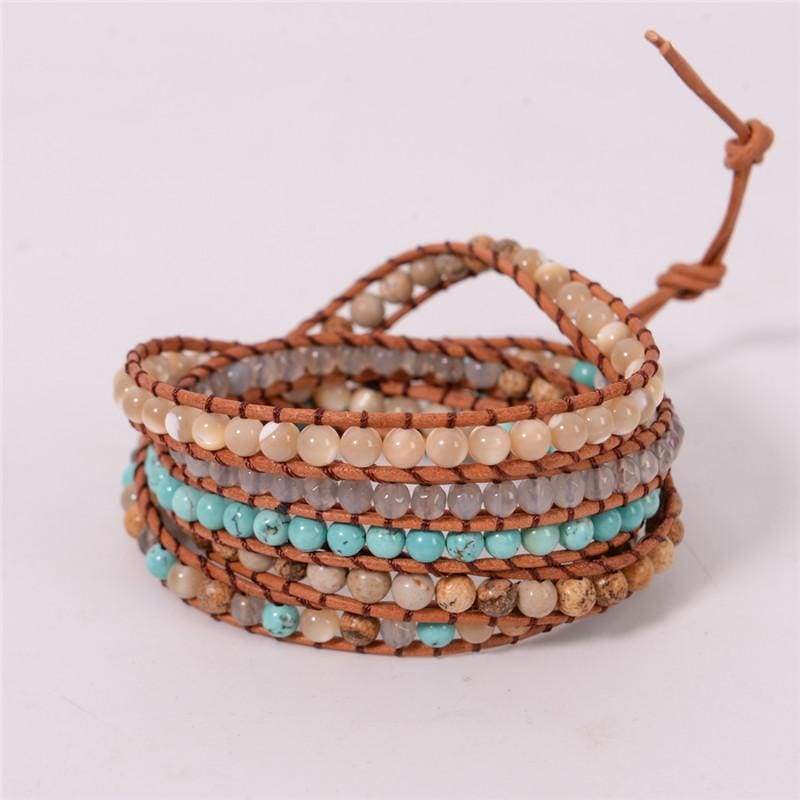 Natural Stone Bead Handmade Leather Bracelet Wrap - Wrap Bracelets