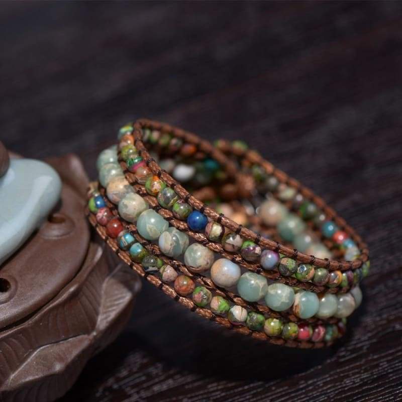 Natural Stone Boho Three Layer Bracelet - Wrap Bracelets