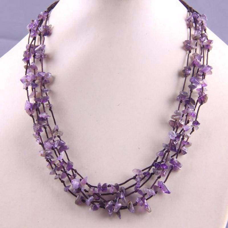 Natural Stone GEM Chip Handmade Necklace - Amethyst - Chain Necklaces