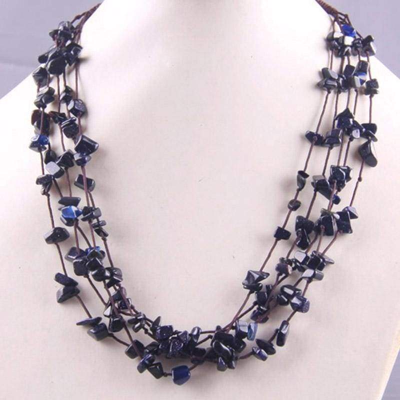 Natural Stone GEM Chip Handmade Necklace - Blue Sandstone - Chain Necklaces