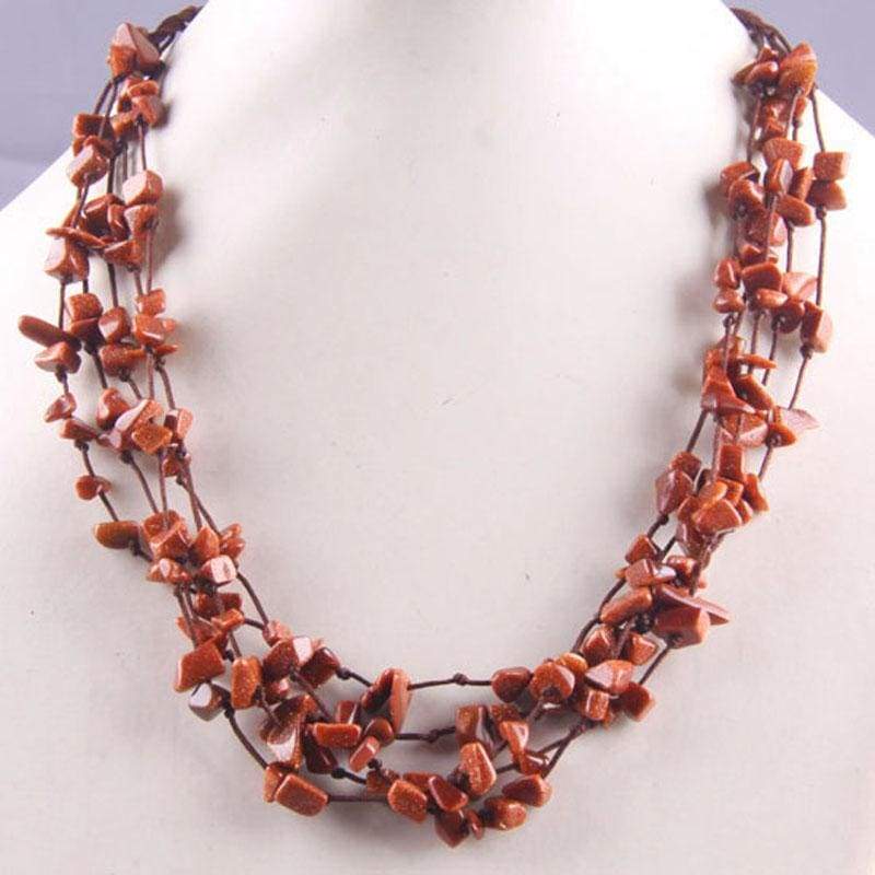 Natural Stone GEM Chip Handmade Necklace - Golden Sandstone - Chain Necklaces