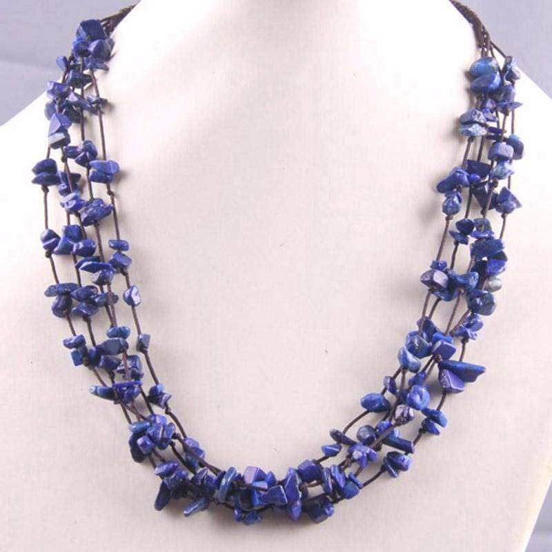 Natural Stone GEM Chip Handmade Necklace - Lapis - Chain Necklaces
