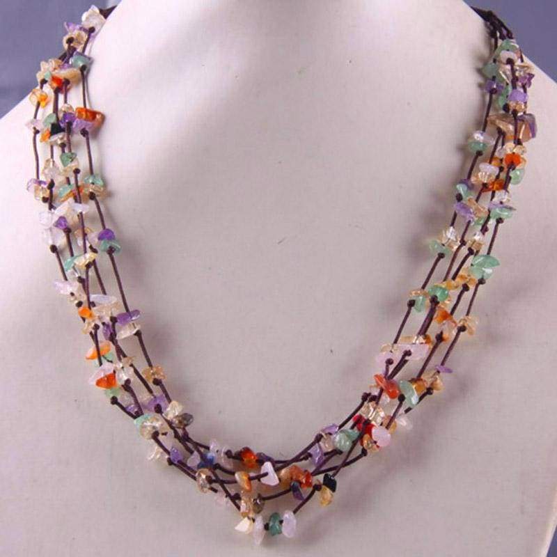 Natural Stone GEM Chip Handmade Necklace - Mixed Stone - Chain Necklaces