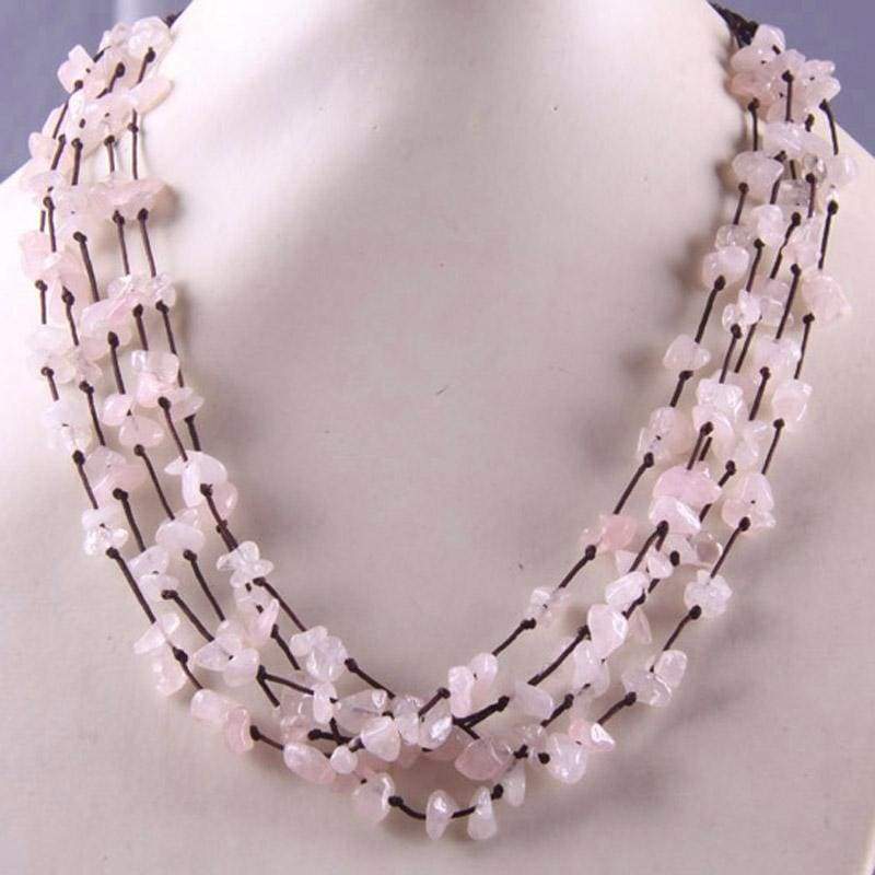 Natural Stone GEM Chip Handmade Necklace - Rose Quartz - Chain Necklaces