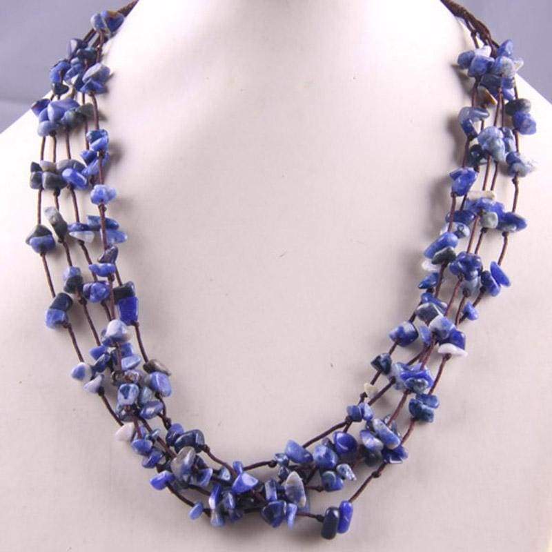 Natural Stone GEM Chip Handmade Necklace - Sodalite - Chain Necklaces