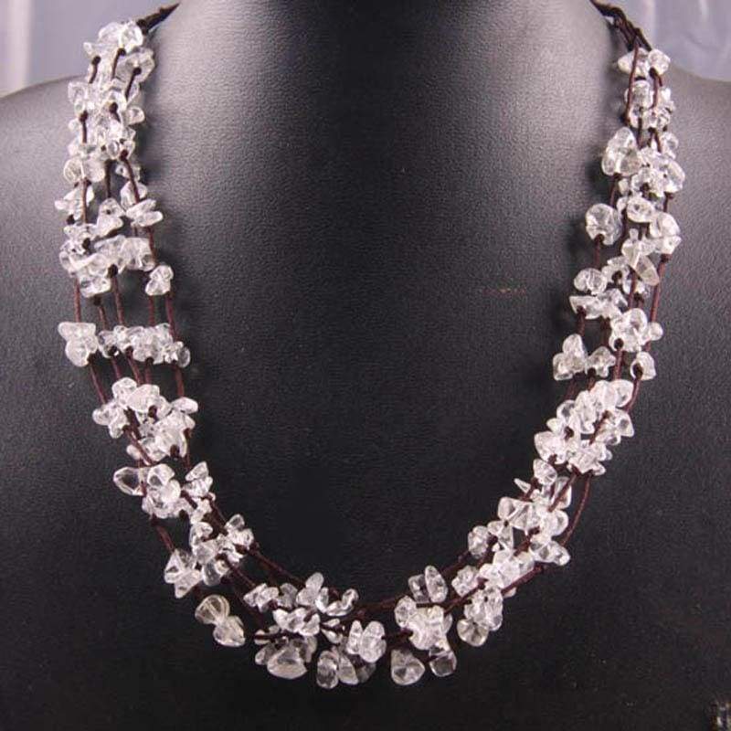 Natural Stone GEM Chip Handmade Necklace - White Crystal - Chain Necklaces