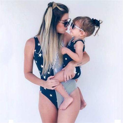 Navy Blue Stars Mom and Daughter matching swimwear - Matching Family Outfits