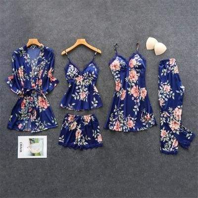 Nightie Sleepwear Lace Pajama Just For You - navy blue 5pcs / M - Women Clothing
