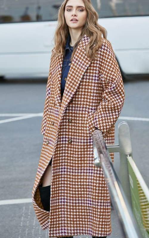 Overcoat Plaid Cinched Waist Just For You - Burnt caramel / XS - Women Coat