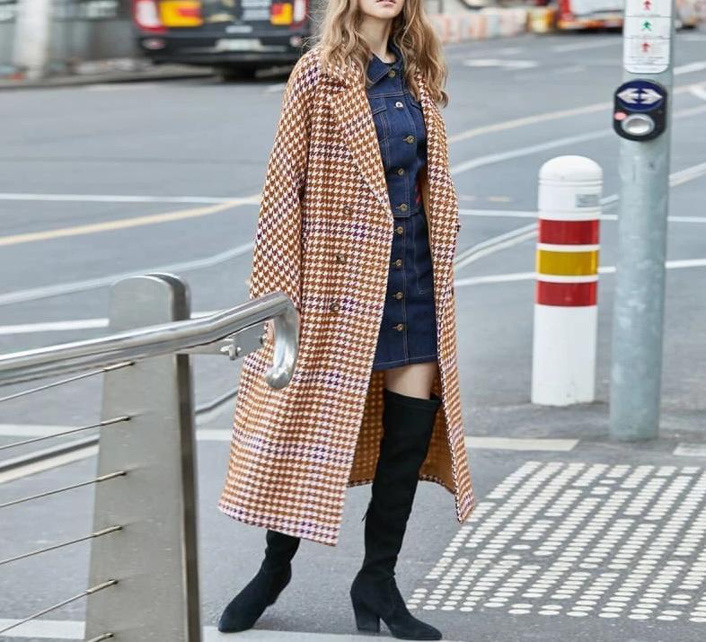 Overcoat Plaid Cinched Waist Just For You - Women Coat