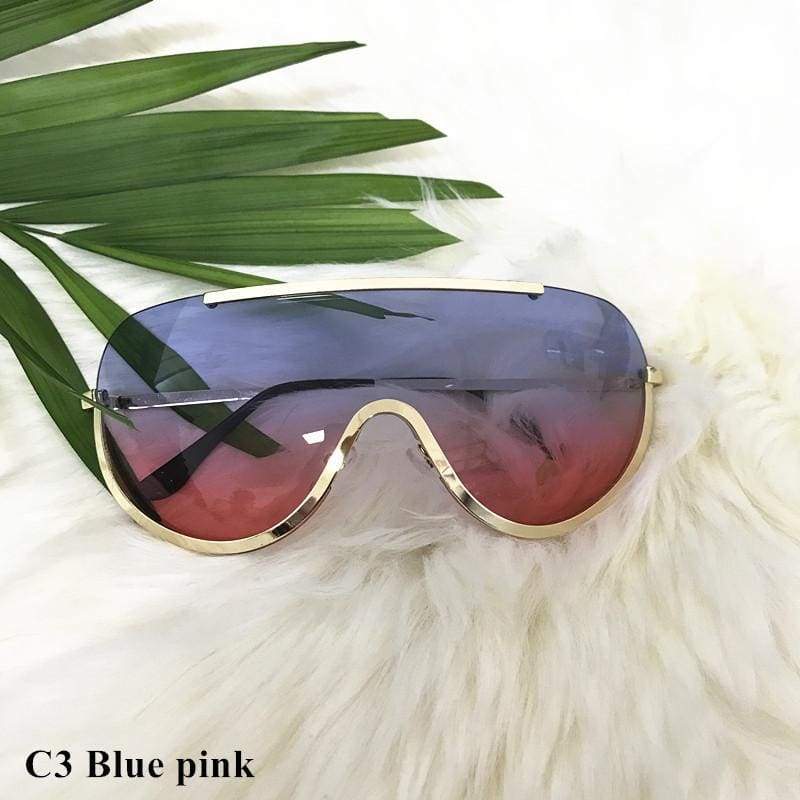 Oversized Shield Aviator Shades - c3 blue pink - Sunglasses
